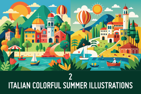 2 Italian Colorful Summer Illustrations – A Freebie Graphic Asset for Digital Sellers