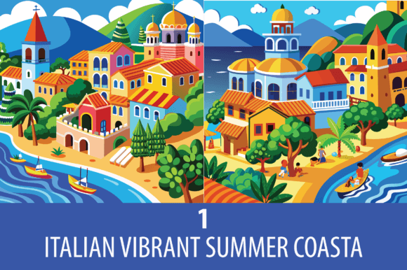 2 Vibrant Italian Coast Summer Scenes: A Freebie Graphic for Real Crafting