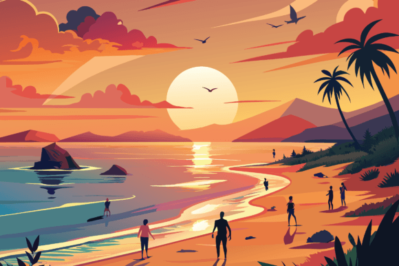 Beautiful Summer Sea with People Birds – A Versatile Graphics Freebie for Marketers