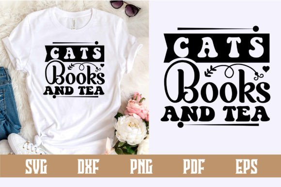 Cats Books and Tea SVG Design for Crafts & Graphics Projects