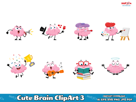 Cute Brain Cartoon ClipArt 3: A Versatile Freebie for Creative Designers