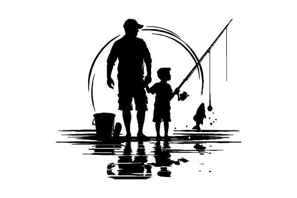 Free Dad and Son Fishing Vector: A Versatile Graphic Design Asset for Handmade Creations